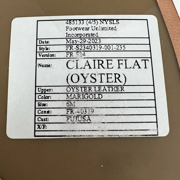 Frye Claire Flat Oyster Leather size 6 Gold Yellow Marigold - Picture 5 of 6